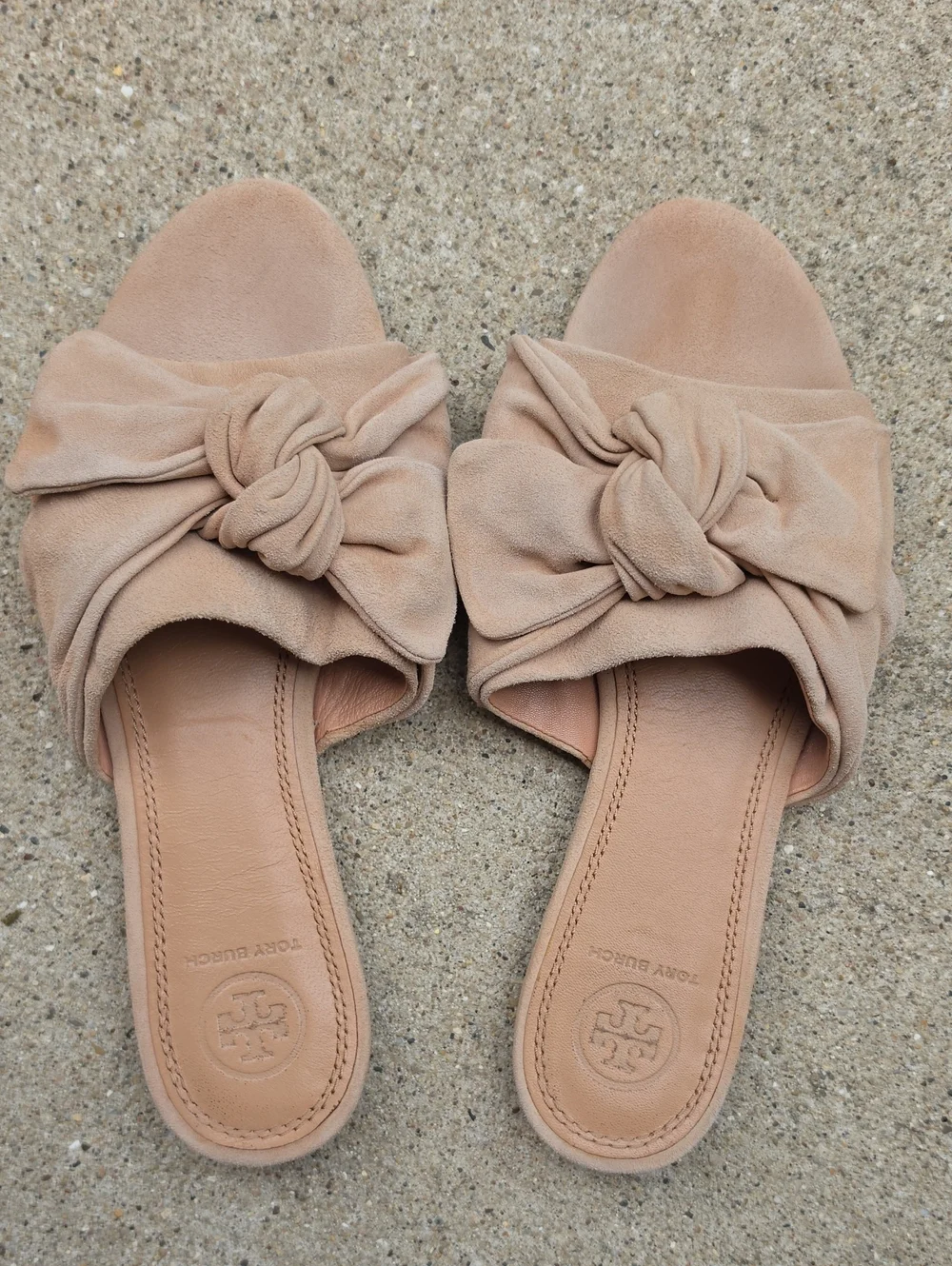 Tory Burch Blush Pink Suede Bow Slide Sandals Leather Size 7M